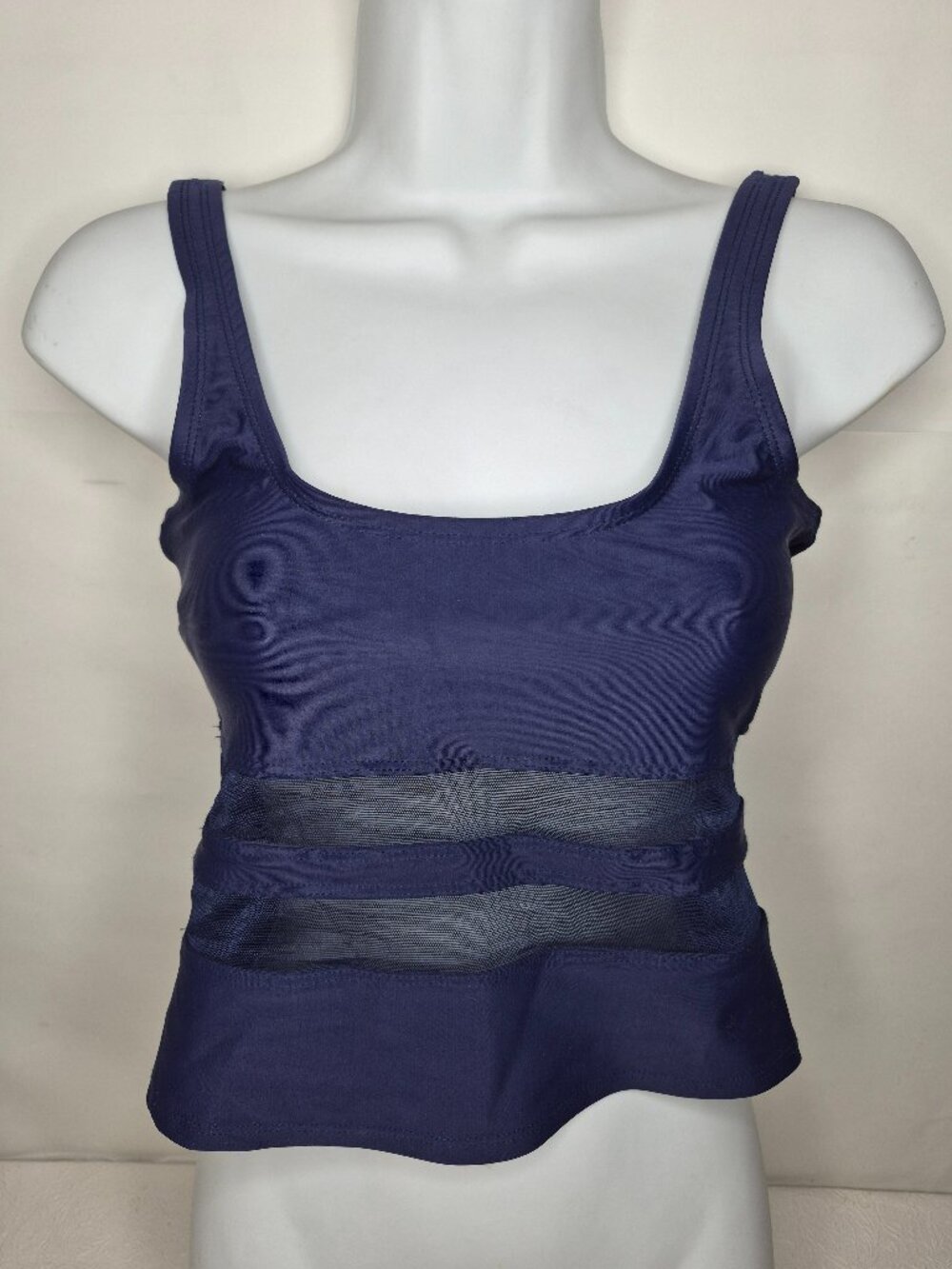 Anne Cole Womens 10 Navy Blue Sheer Insert Sleeveless Pullover Crop Workout Top